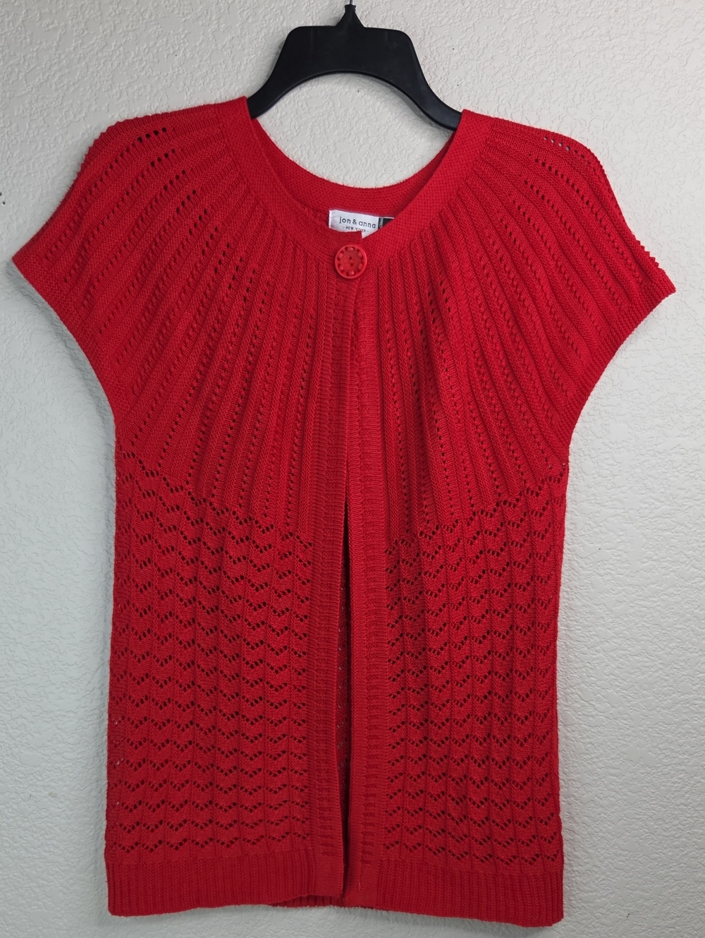 Jon & Anna Red Open-Front Short-Sleeve Knit Cardigan